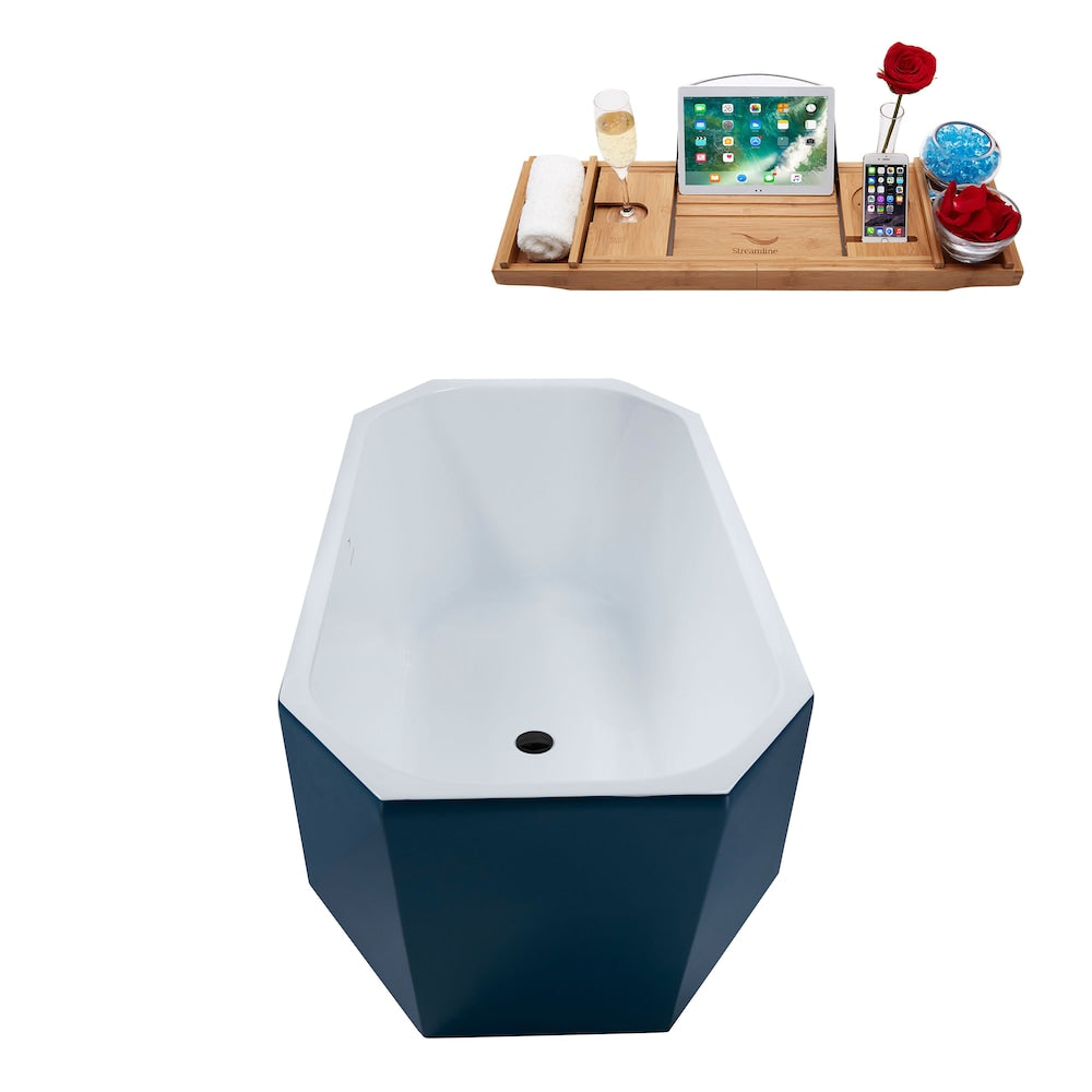 N633BL 63 inch Freestanding Octagon Bathtub with Internal Drain and Tray in Matte Light Blue