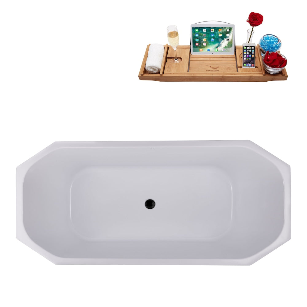 N633BL 63 inch Freestanding Octagon Bathtub with Internal Drain and Tray in Matte Light Blue