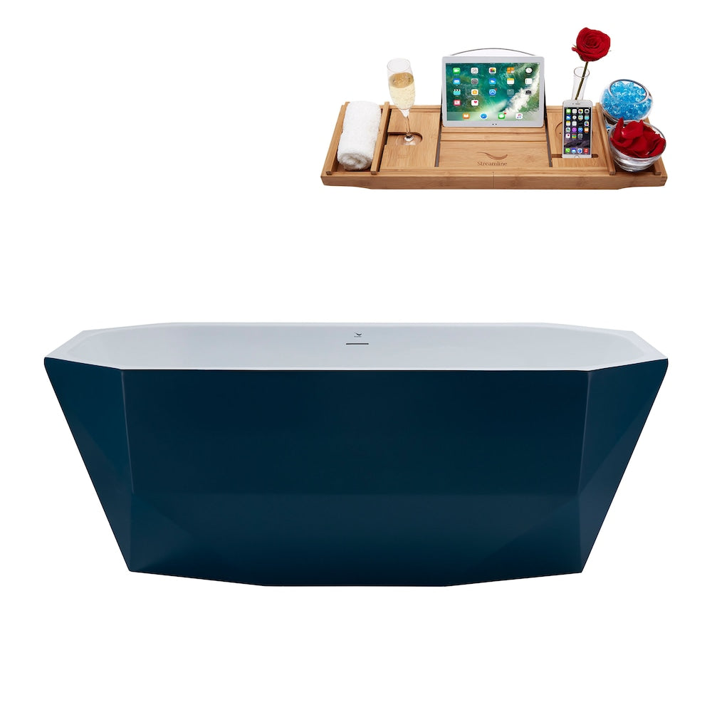 N633CH 63 inch Freestanding Octagon Bathtub with Internal Drain and Tray in Matte Light Blue