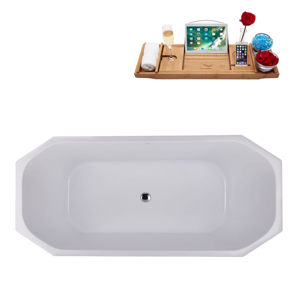 N633CH 63 inch Freestanding Octagon Bathtub with Internal Drain and Tray in Matte Light Blue