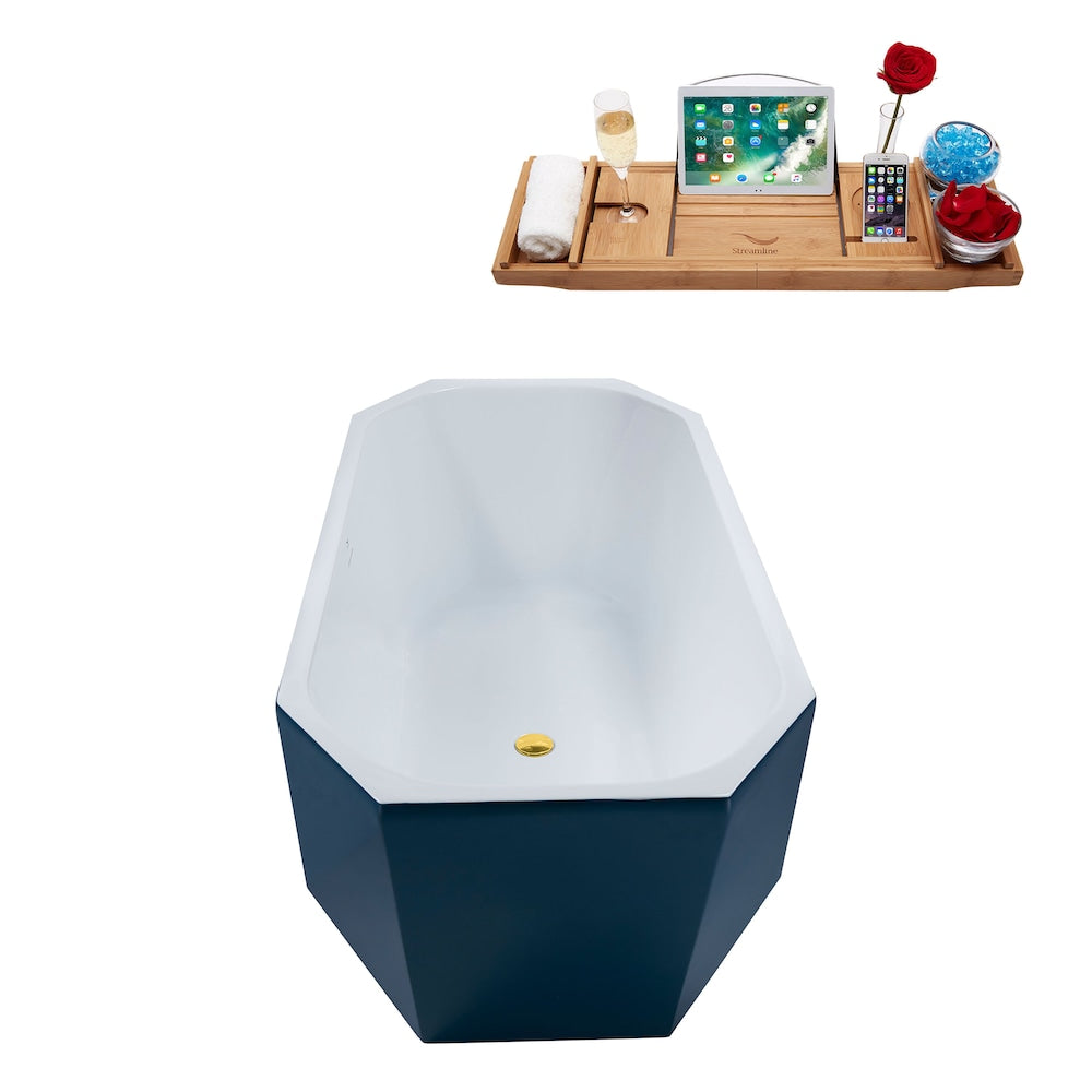 N633GLD 63 inch Freestanding Octagon Bathtub with Internal Drain and Tray in Matte Light Blue
