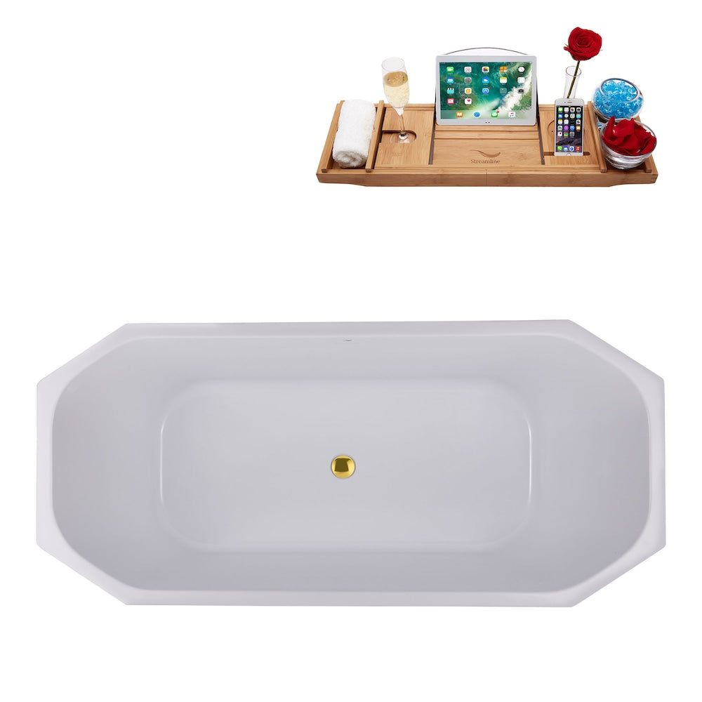 N633GLD 63 inch Freestanding Octagon Bathtub with Internal Drain and Tray in Matte Light Blue