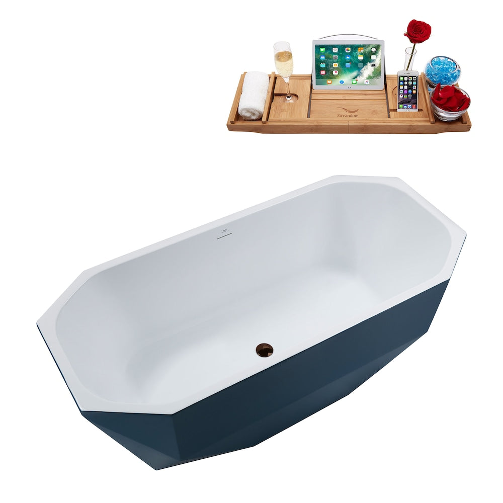 N633ORB 63 inch Freestanding Octagon Bathtub with Internal Drain and Tray in Matte Light Blue