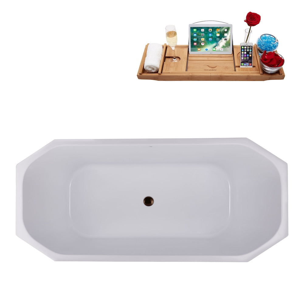 N633ORB 63 inch Freestanding Octagon Bathtub with Internal Drain and Tray in Matte Light Blue