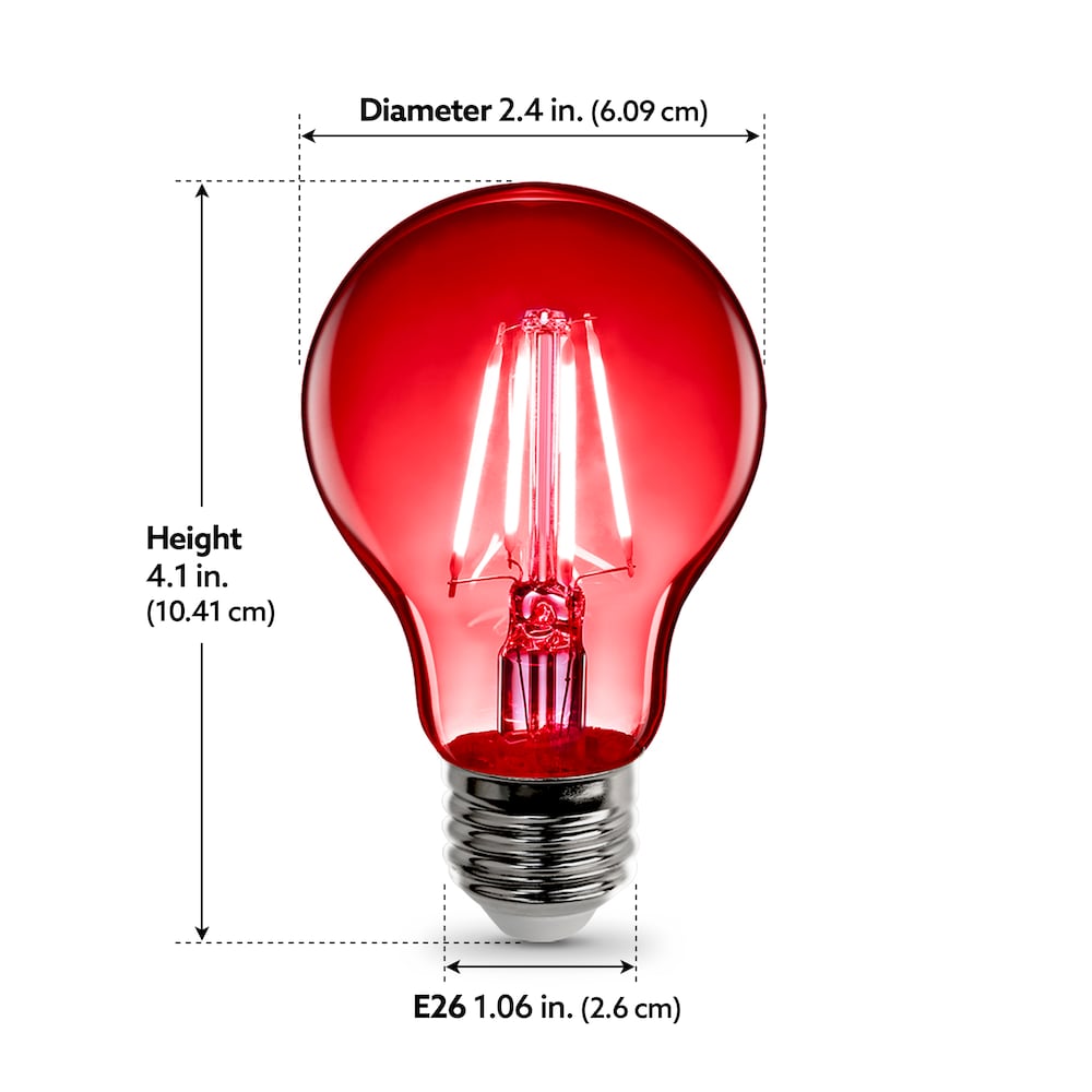 Ampoule LED à filament à intensité variable en verre transparent rouge de 4,5 W à culot E26 A19 (lot de 6)