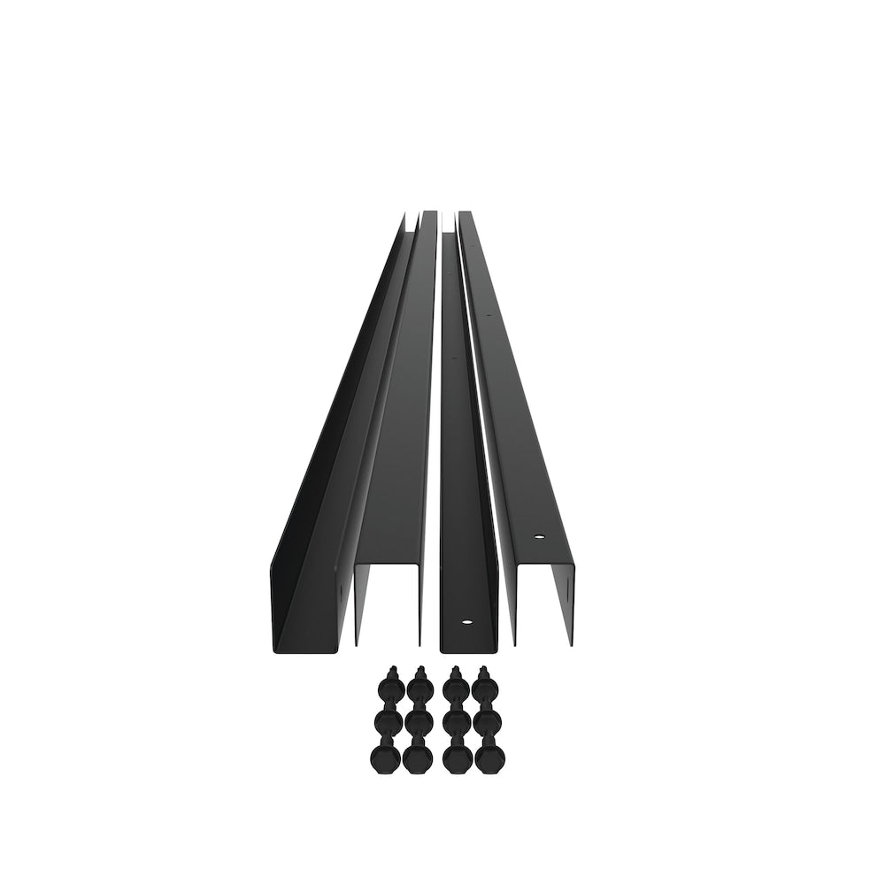 Profilés en U et entretoises en acier de 72 po pour clôtures en planches de vinyle (ensemble de 2) Noir mat