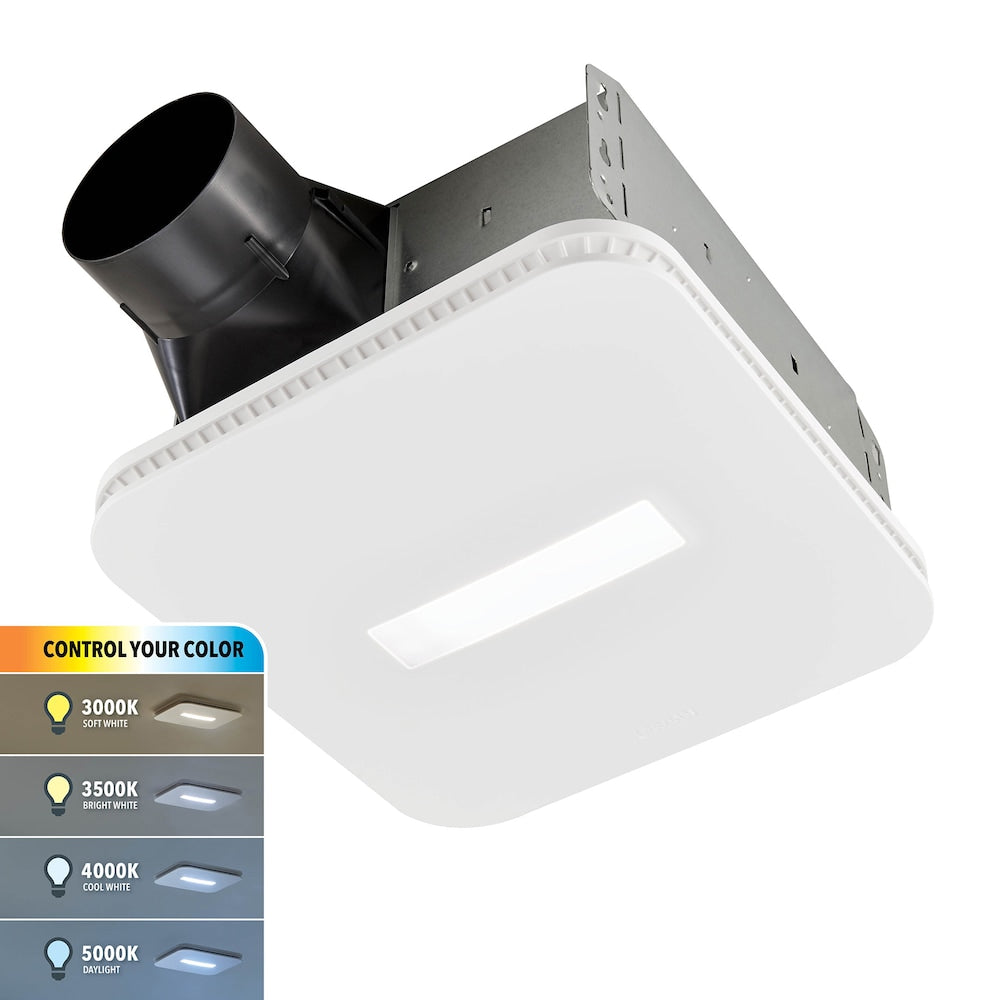 Ventilateur de salle de bain 80 CFM 0,7 Sones avec lumière LED CCT sélectionnable (pour salles de bain jusqu'à 75 pi2)