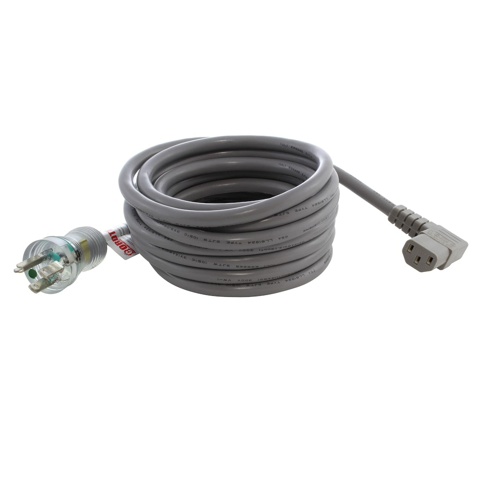 20ft 14/3 15A Medical Grade Power Cord With Left Angle IEC C13 Connector