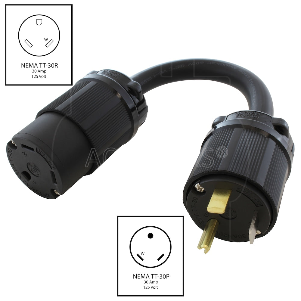 1ft. 30A 125V NEMA TT-30 RV Outlet Extender