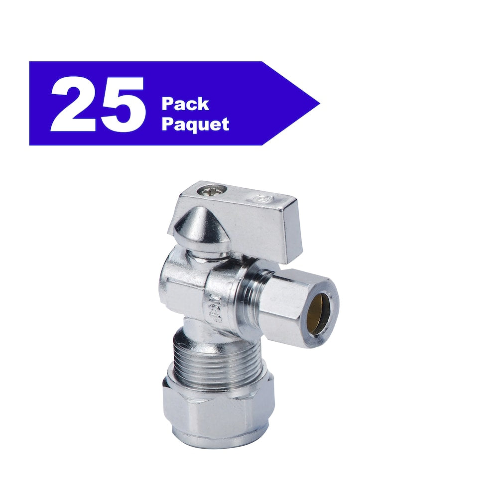 Vanne d'arrêt d'alimentation 5/8" OD Comp x 3/8" OD Comp. Angle quart de tour paquet de 25