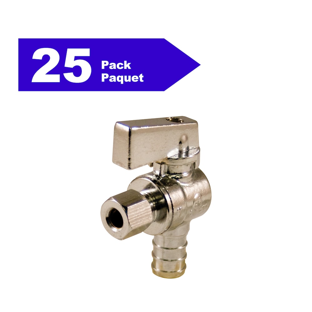 Vanne d'arrêt d'alimentation 1/2 pouce PEX x 1/4 pouce OD Comp. Angle quart de tour paquet de 25