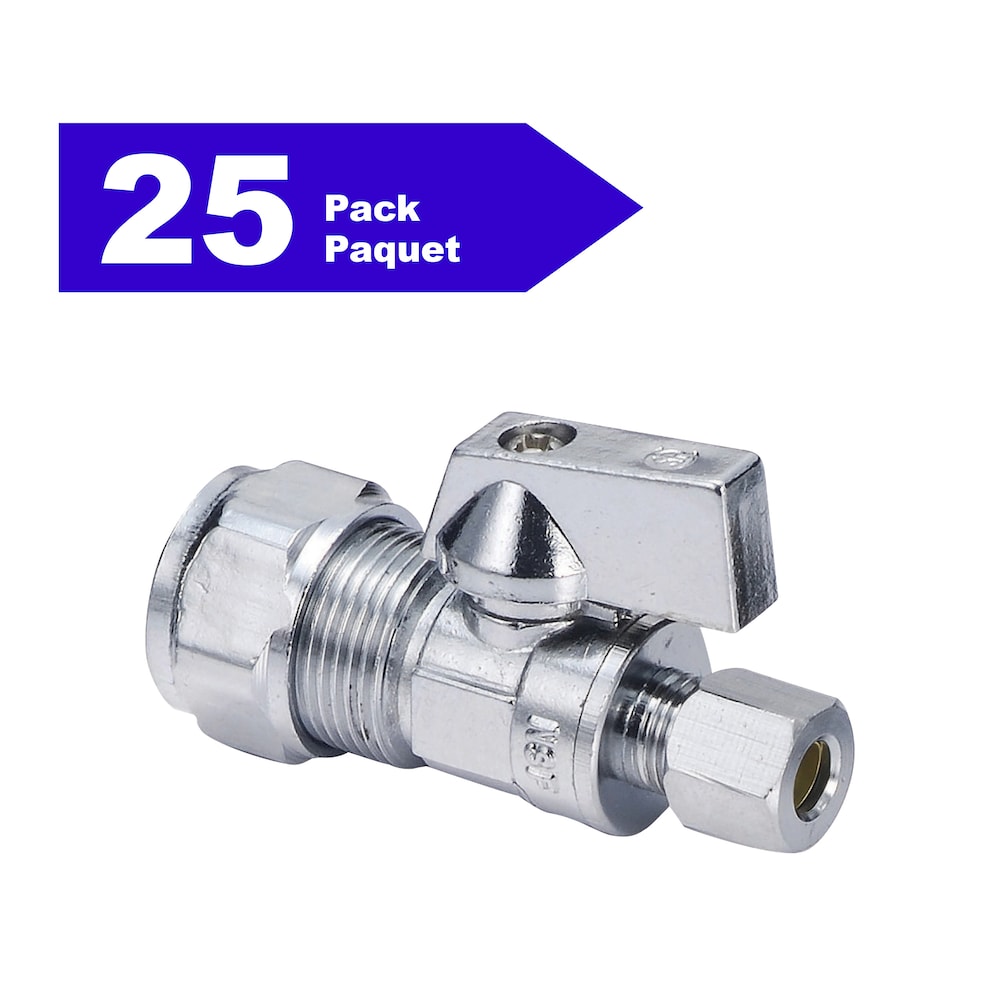 Vanne d'arrêt d'alimentation 5/8" OD Comp x 3/8" OD Comp. Quart de tour droit paquet de 25