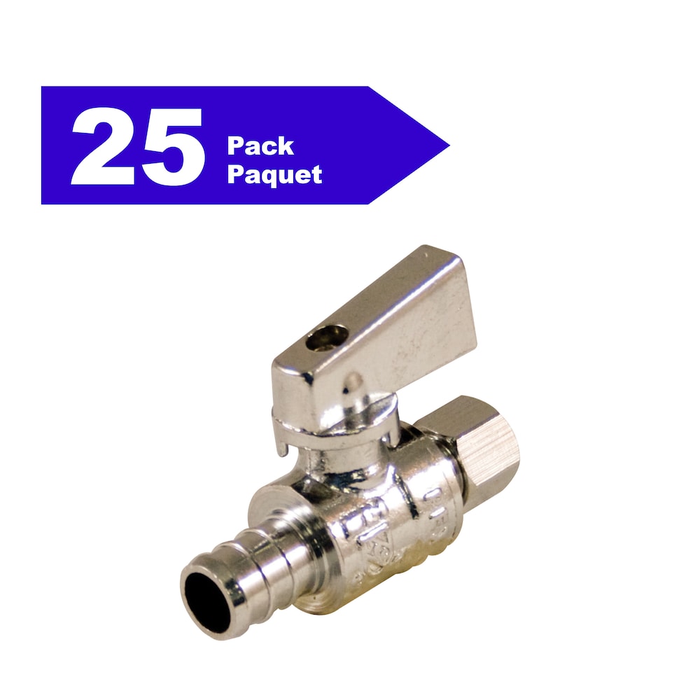 Vanne d'arrêt d'alimentation 1/2 pouce PEX x 1/4 pouce OD Comp. Quart de tour droit paquet de 25