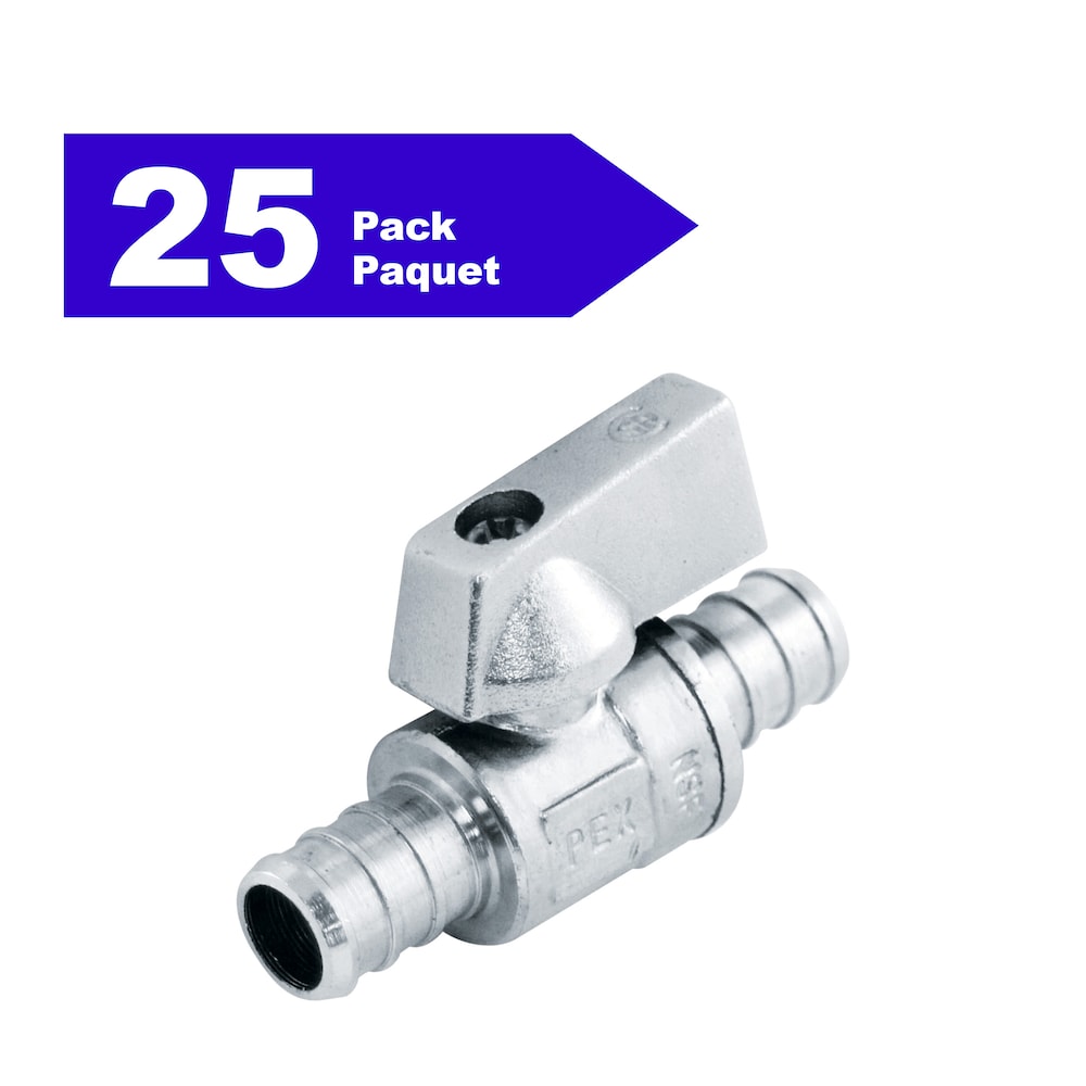 Vanne d'arrêt d'alimentation 1/2 pouce PEX x 1/2 pouce PEX droit quart de tour paquet de 25