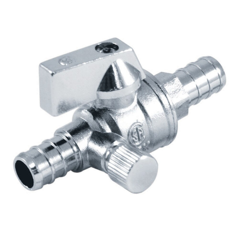 Vanne d'arrêt d'alimentation 1/2 pouce PEX avec drain x 1/2 pouce PEX droit quart de tour paquet de 25