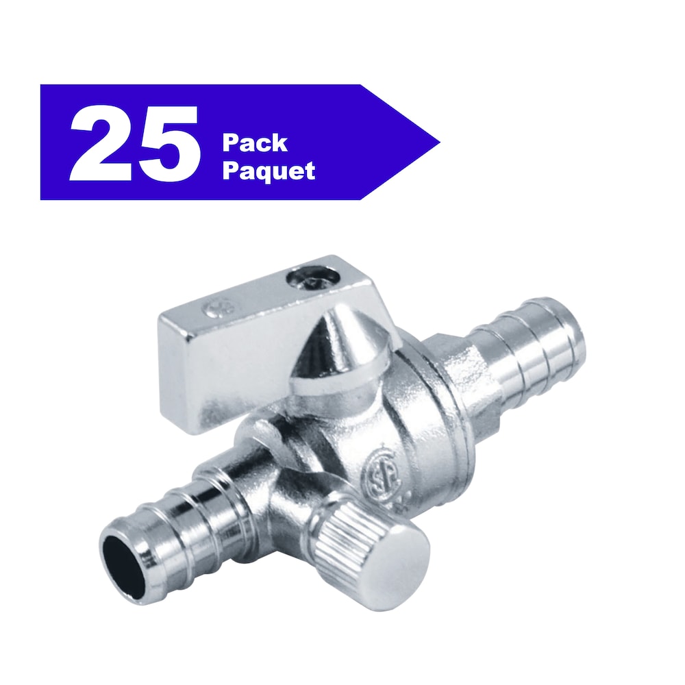 Vanne d'arrêt d'alimentation 1/2 pouce PEX avec drain x 1/2 pouce PEX droit quart de tour paquet de 25