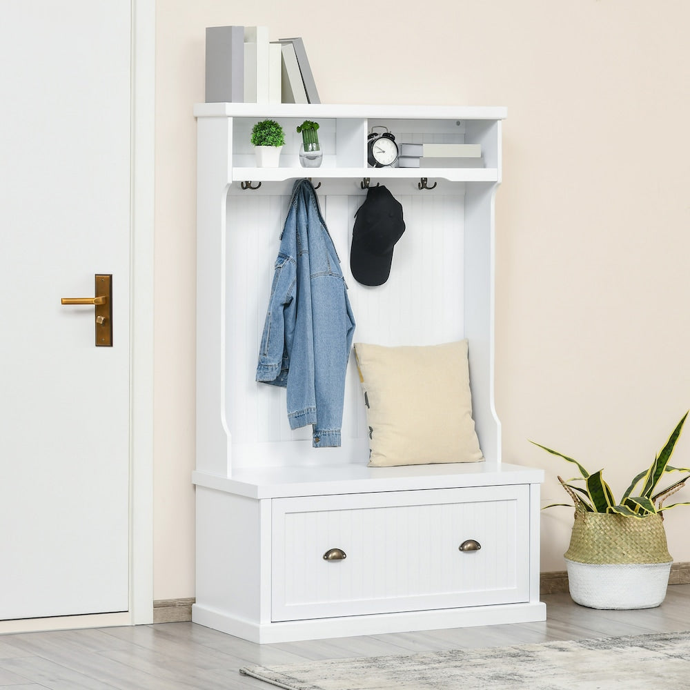 Banc de rangement à chaussures pour couloir, coin de salon, blanc
