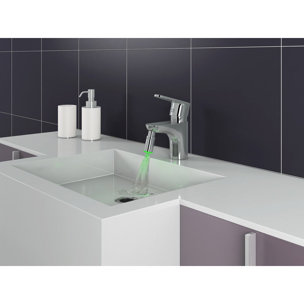 Robinet de salle de bain à levier unique à trou unique Sola avec lumière LED en chrome