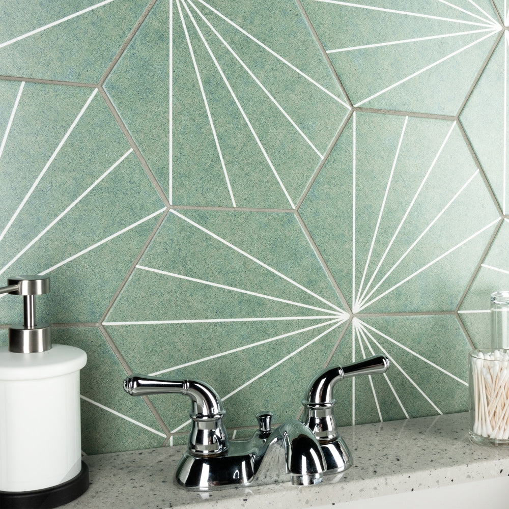 Sample - Aster Hex Verde 8-5/8 in. x 9-7/8 in. Porcelain Floor and Wall
