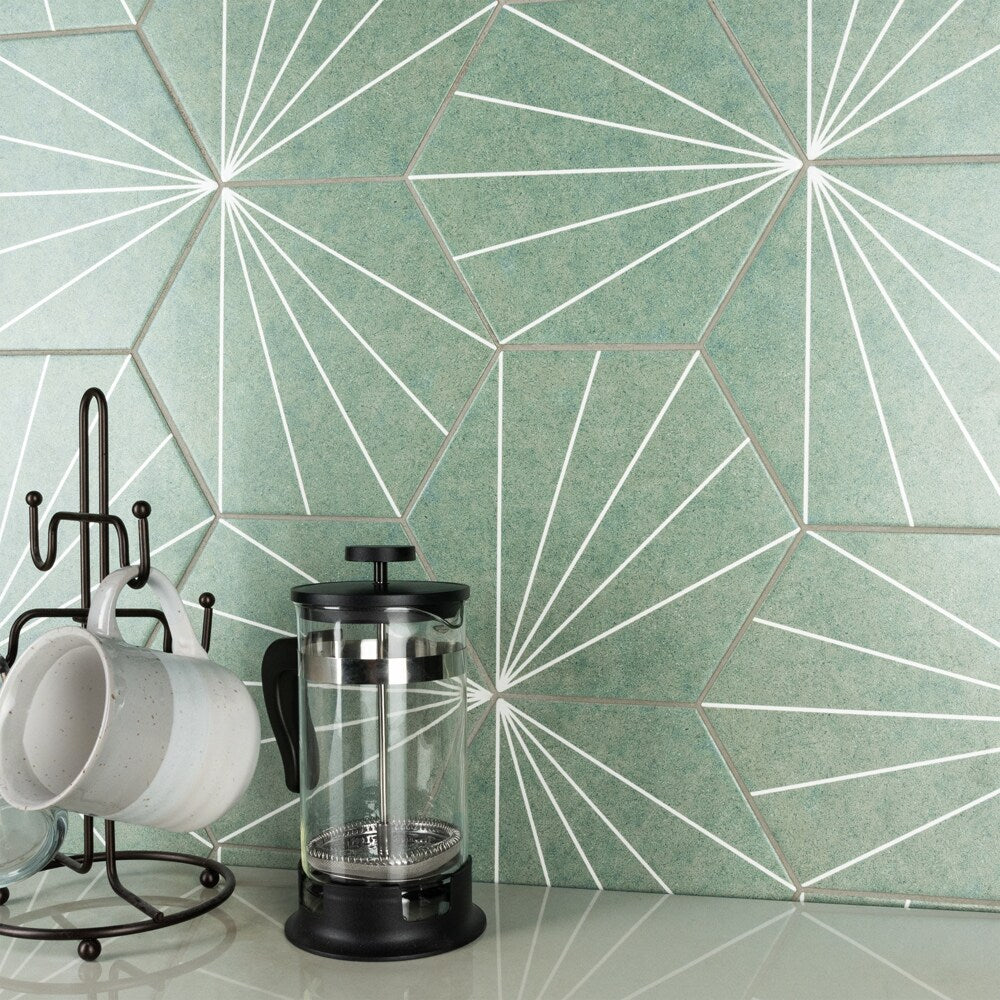 Sample - Aster Hex Verde 8-5/8 in. x 9-7/8 in. Porcelain Floor and Wall