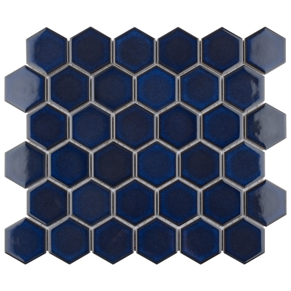 Sample - Tribeca 2" Hex Glossy Cobalt 6 in. x 6 in. Porcelain Mosaic