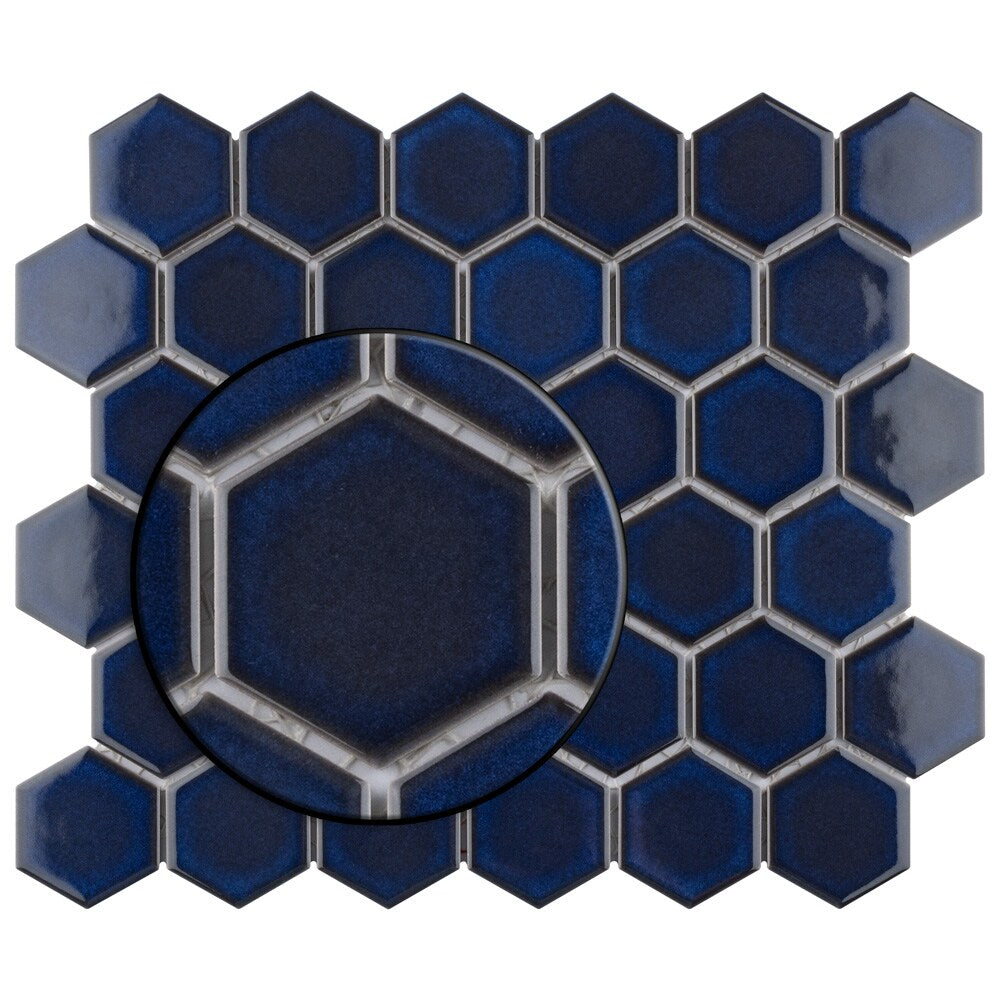 Sample - Tribeca 2" Hex Glossy Cobalt 6 in. x 6 in. Porcelain Mosaic