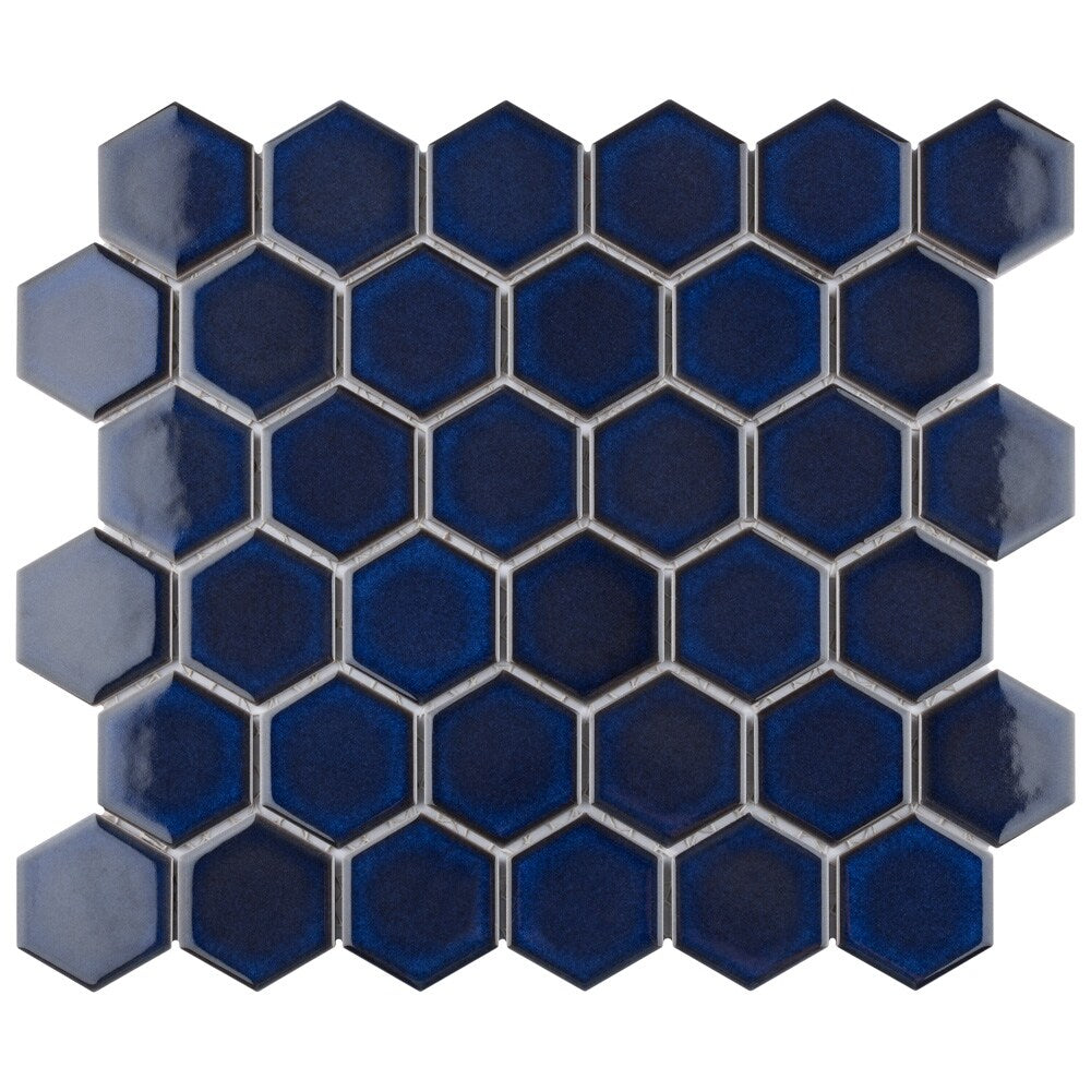 Sample - Tribeca 2" Hex Glossy Cobalt 6 in. x 6 in. Porcelain Mosaic