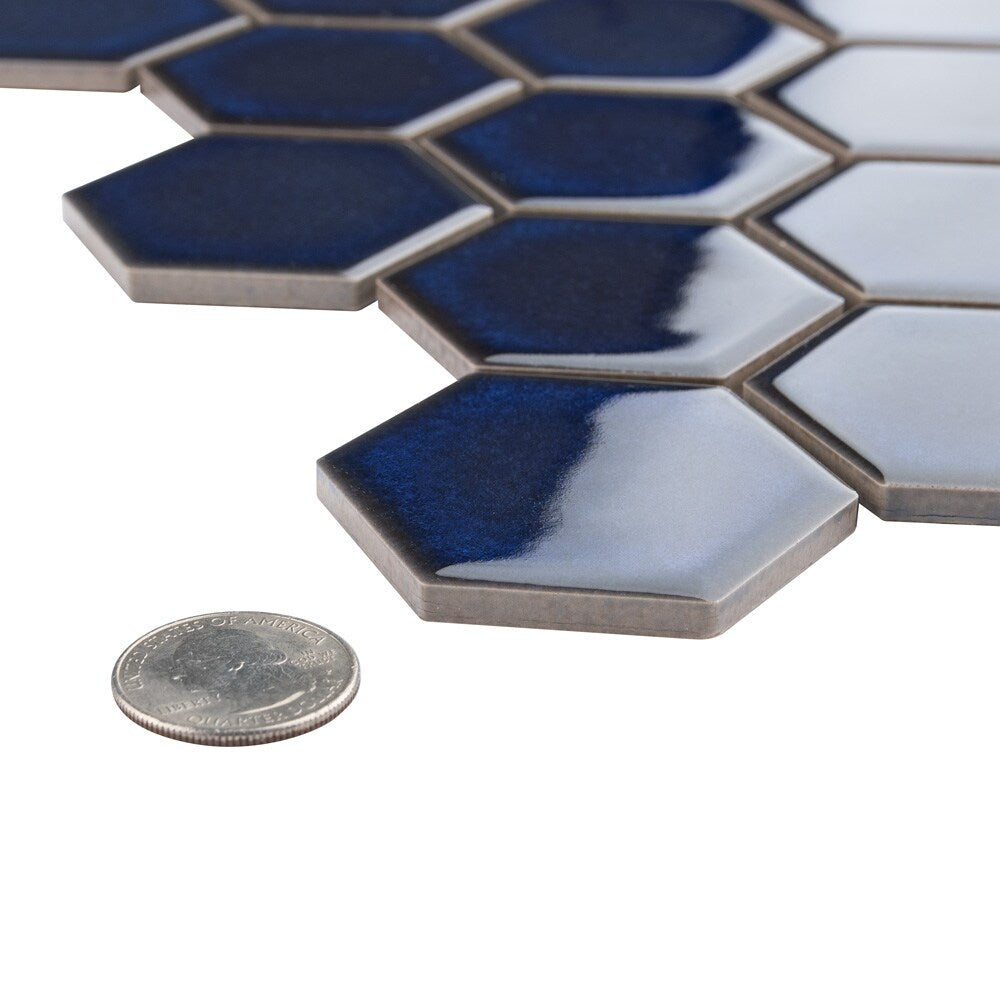 Sample - Tribeca 2" Hex Glossy Cobalt 6 in. x 6 in. Porcelain Mosaic