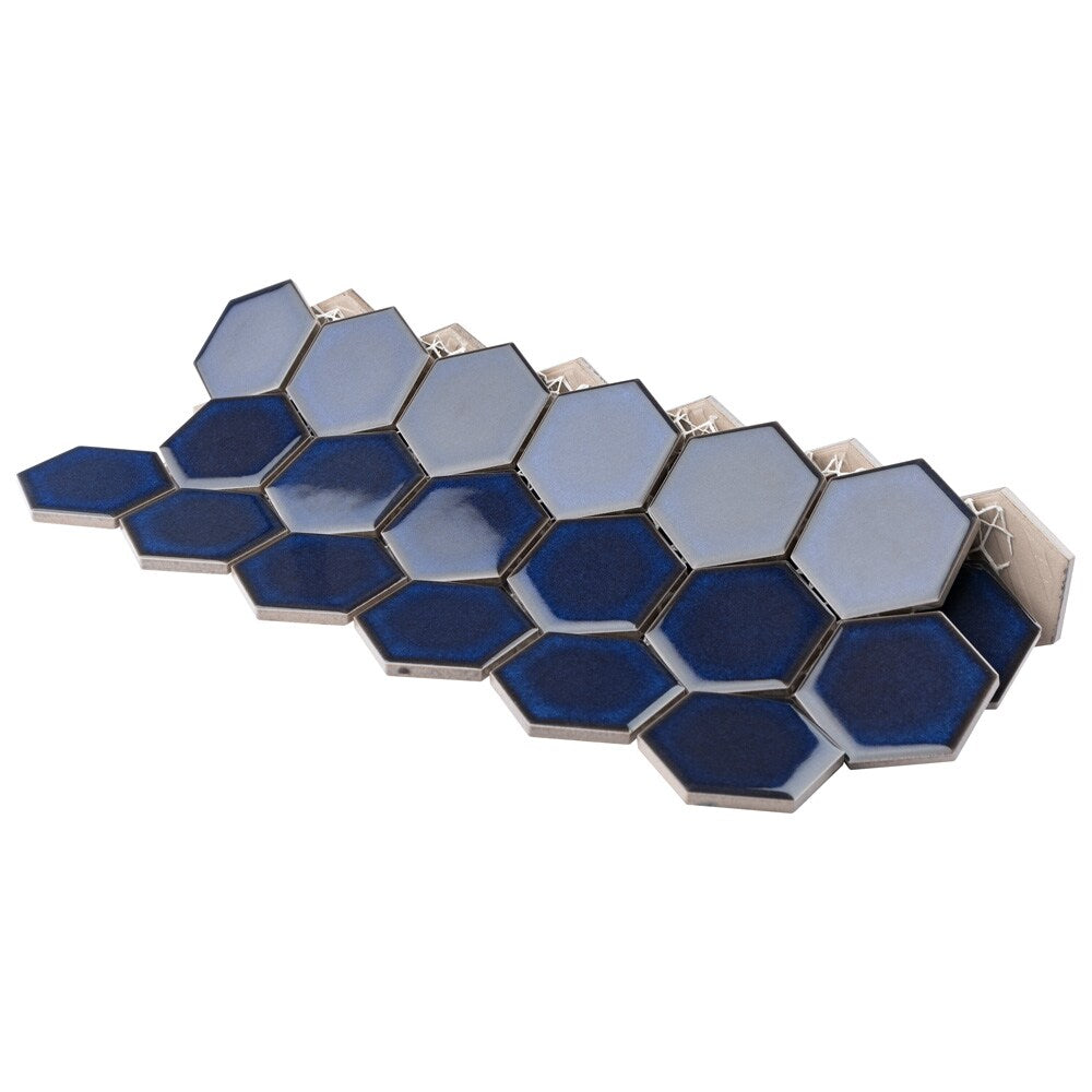 Sample - Tribeca 2" Hex Glossy Cobalt 6 in. x 6 in. Porcelain Mosaic