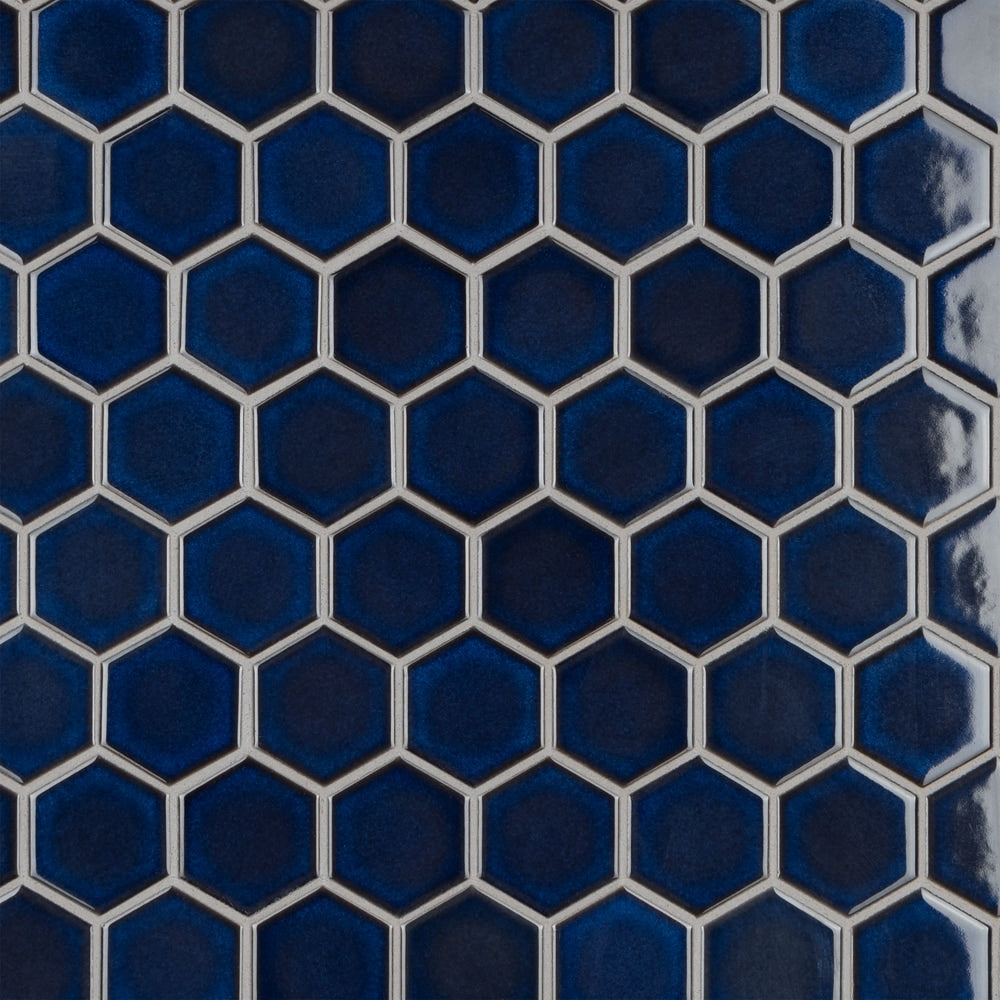 Sample - Tribeca 2" Hex Glossy Cobalt 6 in. x 6 in. Porcelain Mosaic
