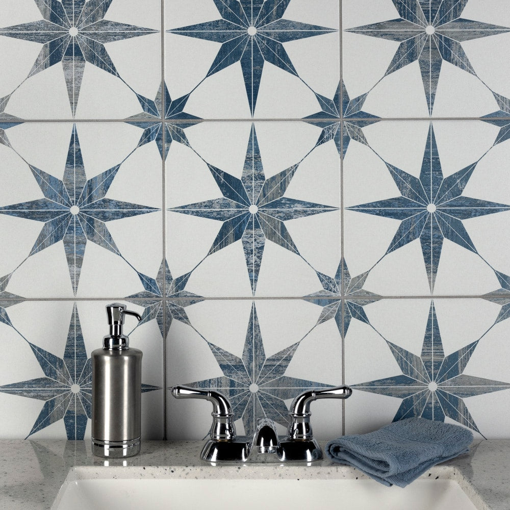 Sample - Cassis Stella Blue 9-3/4 in. x 9-3/4 in. Porcelain Floor and Wall