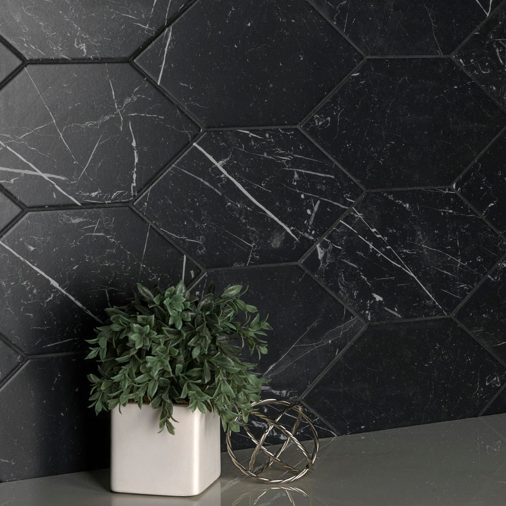 Marquina Kayak Black 6-1/2 in. x 12-1/2 in. Porcelain Floor and Wall Tile (8.4 sq. ft./Case)