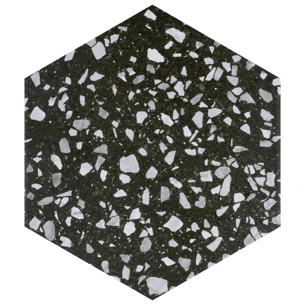 Sample - Venice Hex Black 8-5/8 in. x 9-7/8 in. Porcelain Floor and Wall