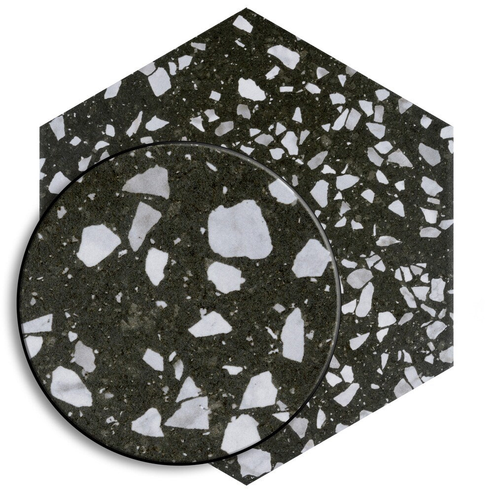 Sample - Venice Hex Black 8-5/8 in. x 9-7/8 in. Porcelain Floor and Wall