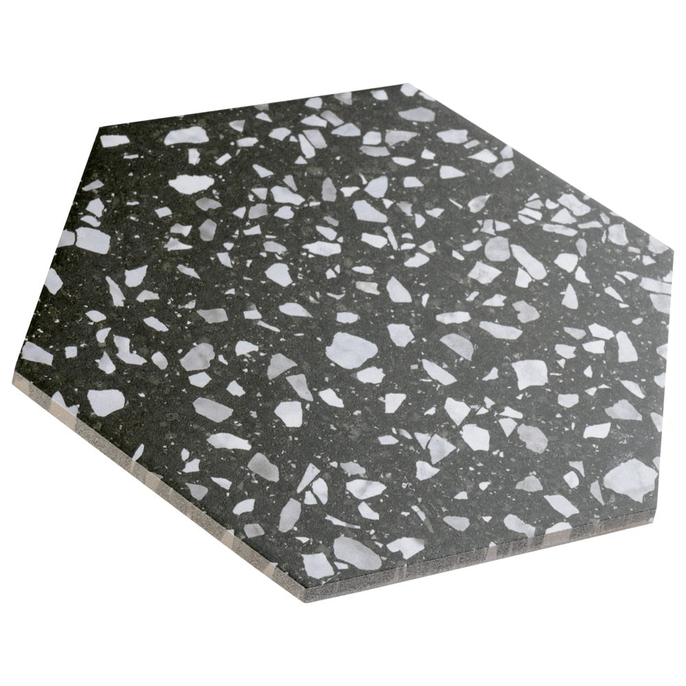 Sample - Venice Hex Black 8-5/8 in. x 9-7/8 in. Porcelain Floor and Wall