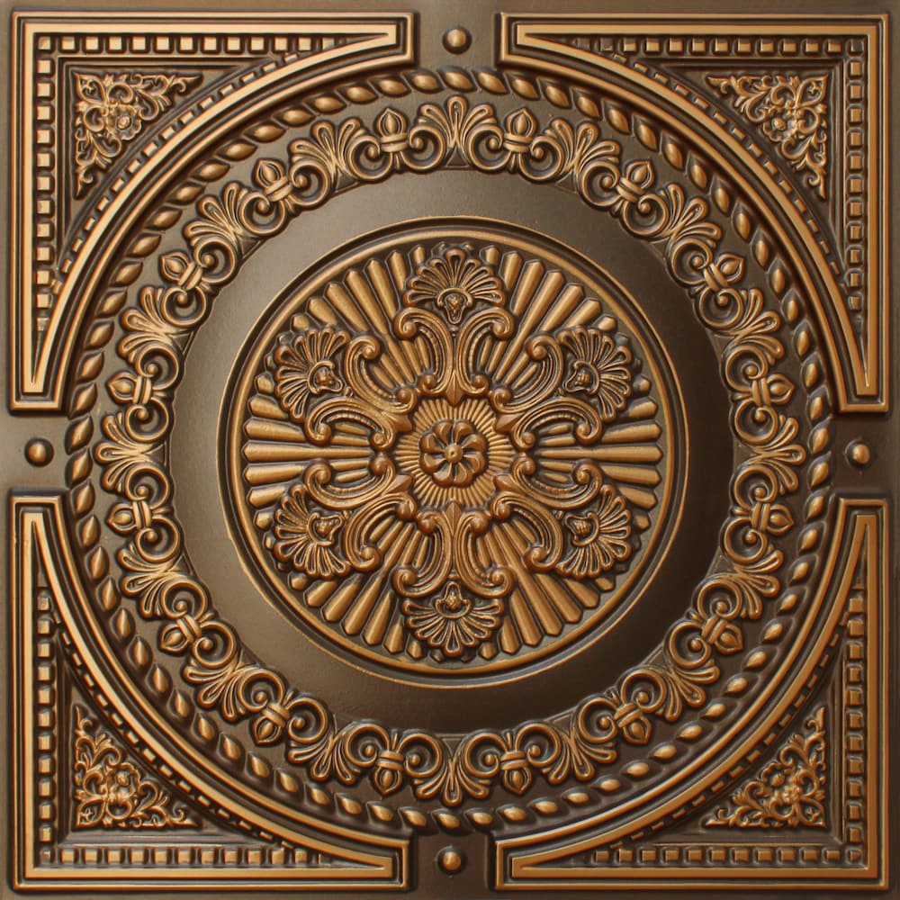 Falkirk Perth 2 ft. x 2 ft. Glue Up or Lay In Damask Ceiling Panel in Antique Gold