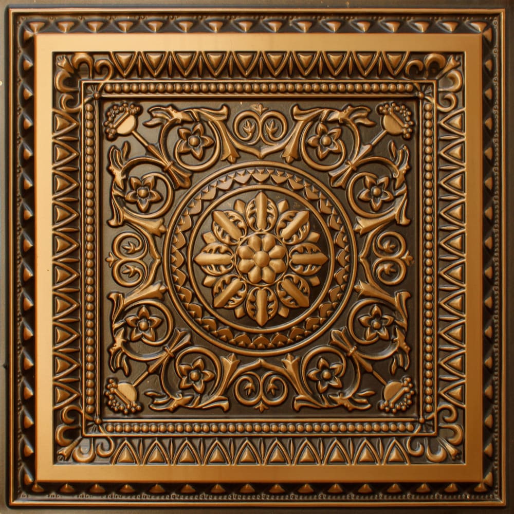Falkirk Perth 2 ft. x 2 ft. Floral Glue Up or Lay In Ceiling Panel in Antique Gold