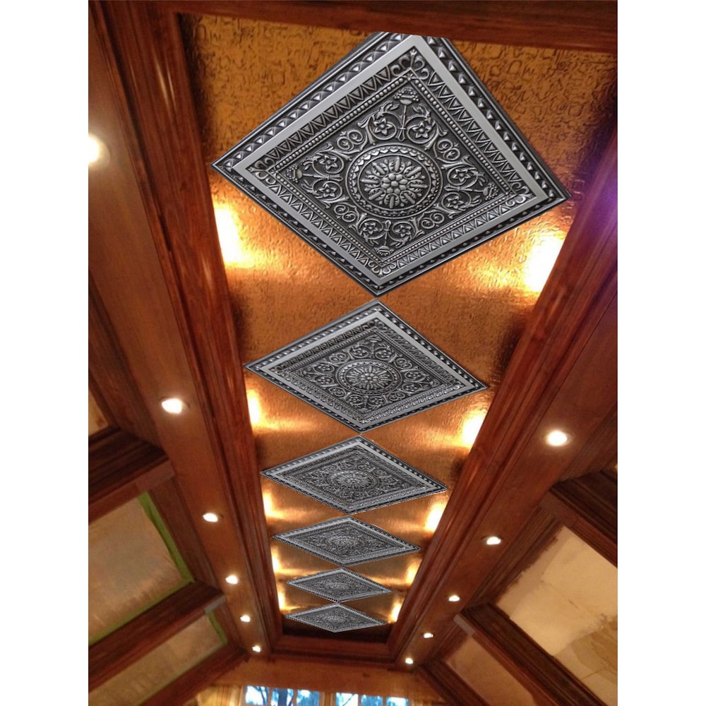 Falkirk Perth 2 ft. x 2 ft. Glue Up or Lay In Antique Silver Ceiling Panel Floral