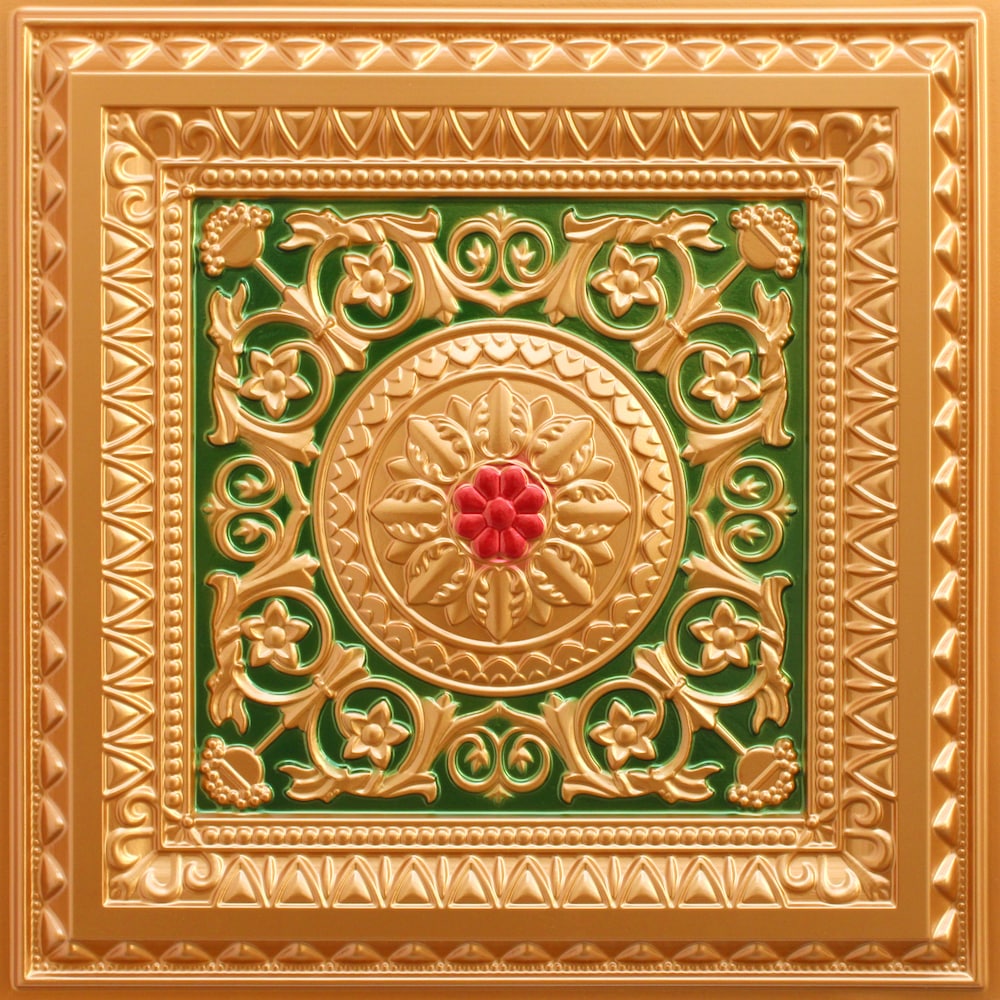 Falkirk Perth 2 ft. x 2 ft. Glue Up or Lay In Ceiling Panel in Gold-Green-Red