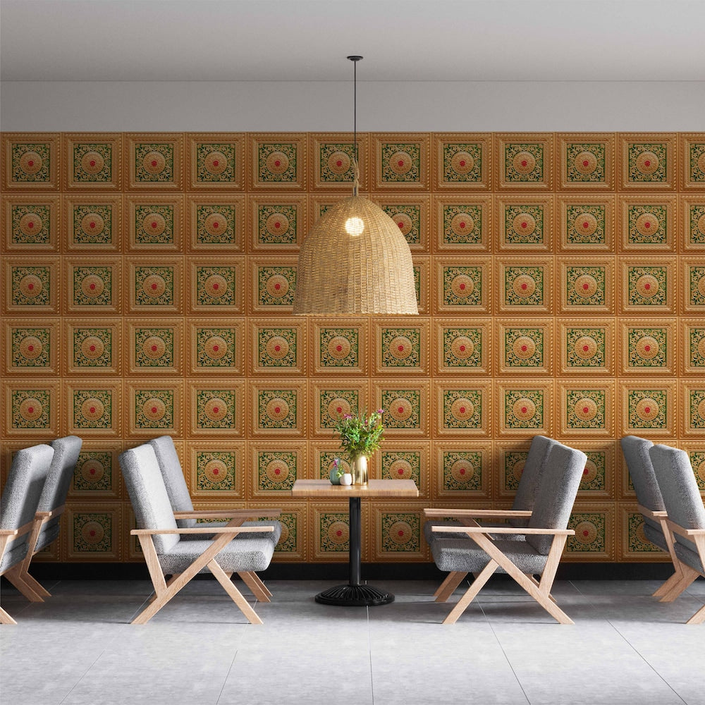 Falkirk Perth 2 ft. x 2 ft. Glue Up or Lay In Ceiling Panel in Gold-Green-Red