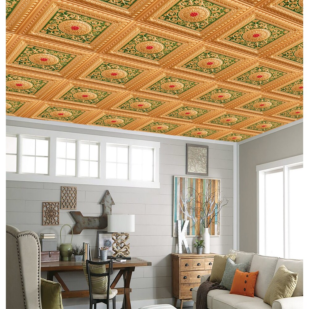 Falkirk Perth 2 ft. x 2 ft. Glue Up or Lay In Ceiling Panel in Gold-Green-Red