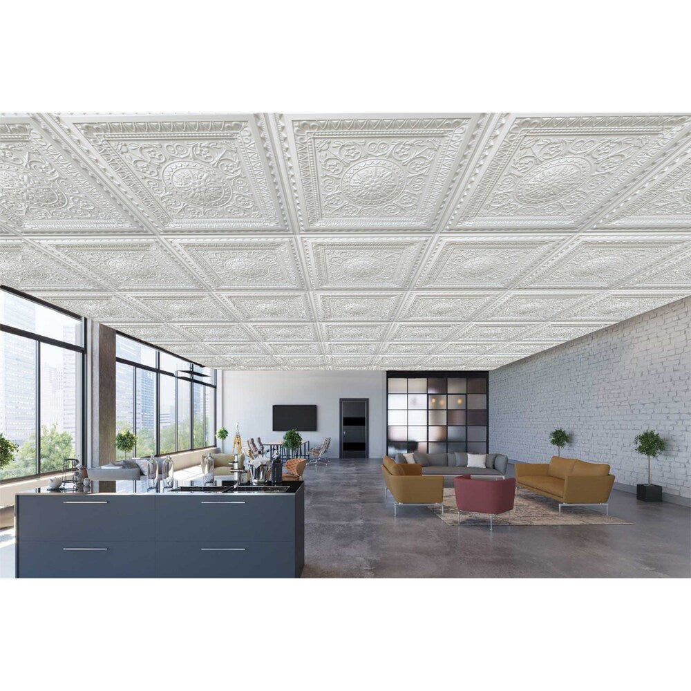 Falkirk Perth 2 ft. x 2 ft. Glue Up or Lay In Floral Ceiling Panel in Pearl White