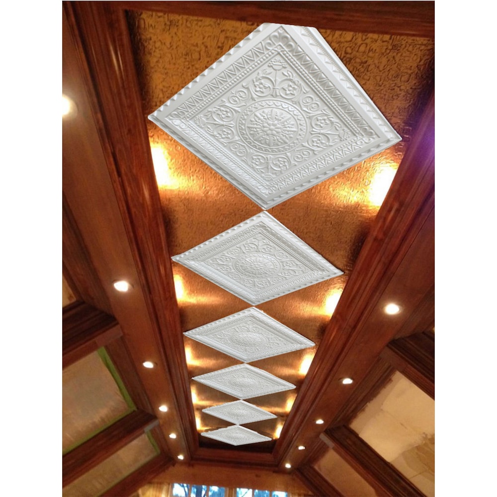 Falkirk Perth 2 ft. x 2 ft. Glue Up or Lay In Floral Ceiling Panel in Pearl White