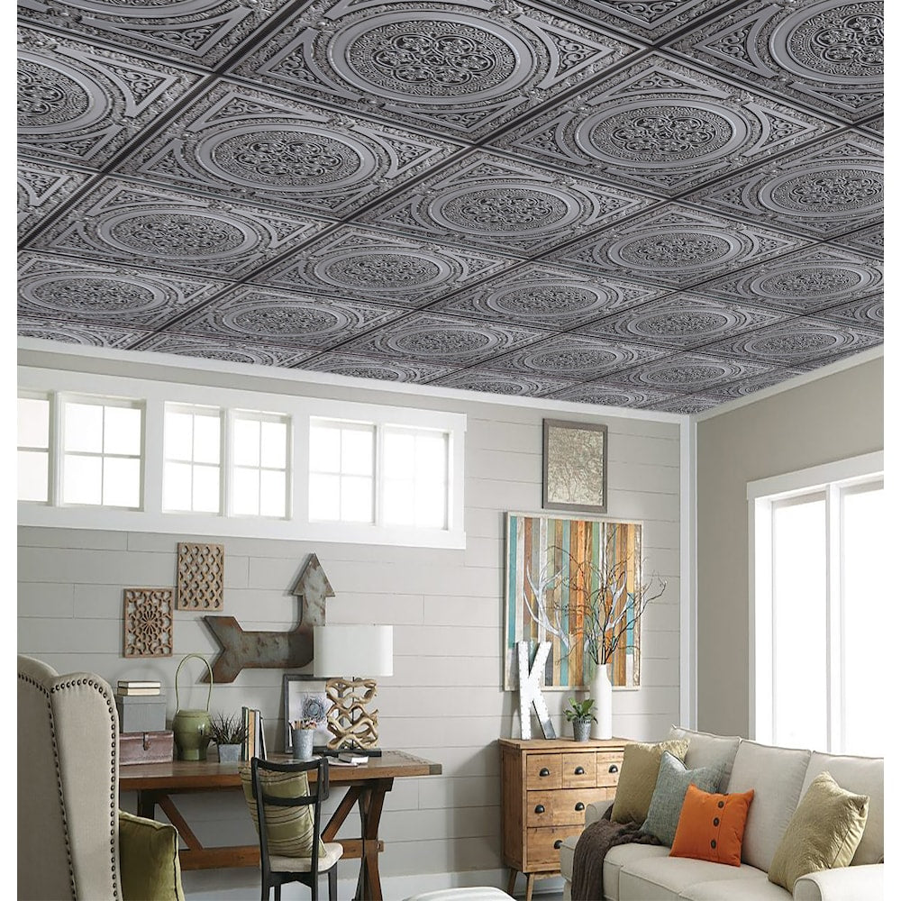 Falkirk Perth 2 ft. x 2 ft. Glue Up or Lay In Traditional Ceiling Panel in Antique Silver