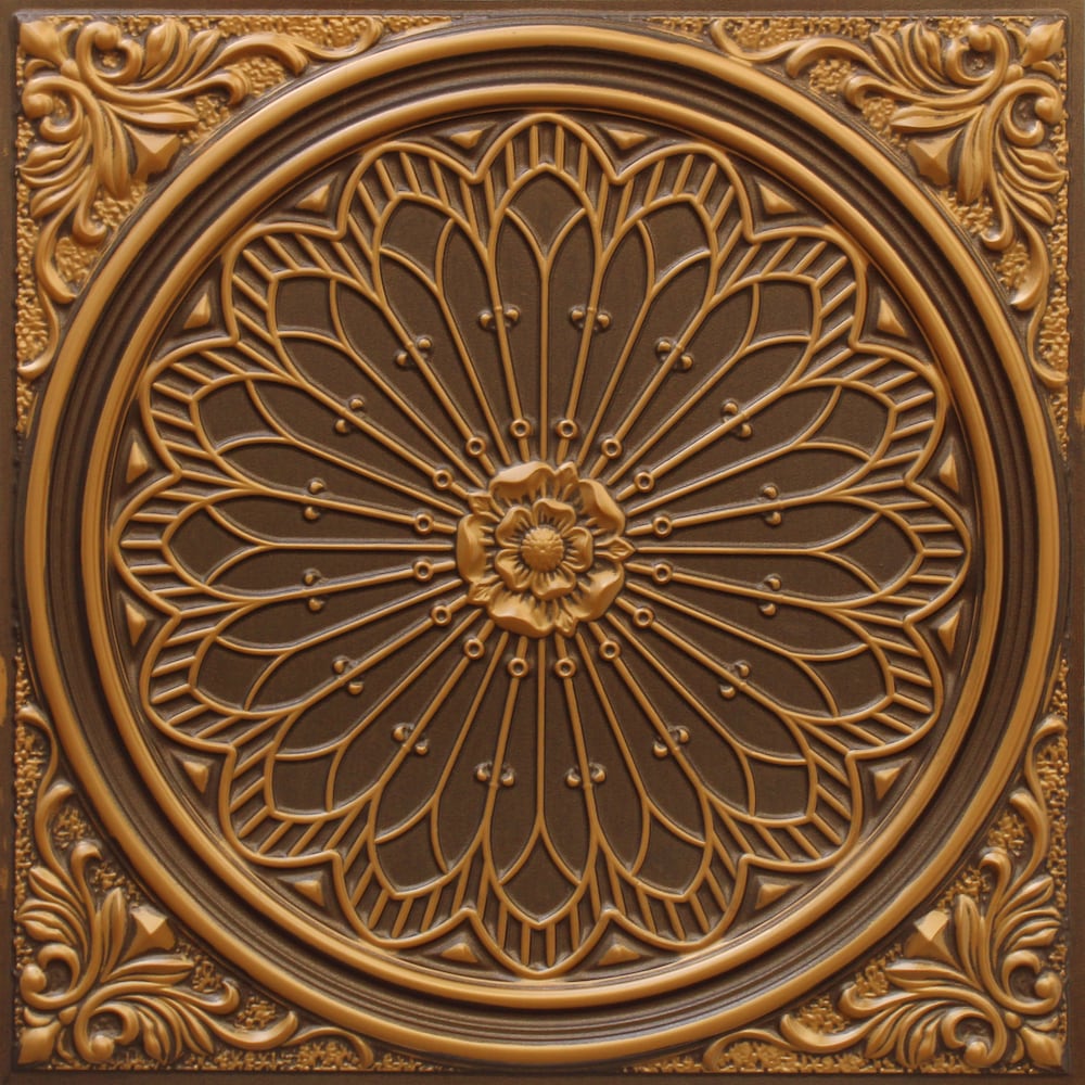 Falkirk Perth 2 ft. x 2 ft. Floral Antique Gold Ceiling Panel Glue Up or Lay In