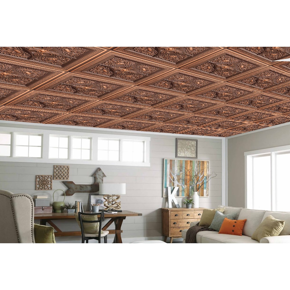 Falkirk Perth 2 ft. x 2 ft. Glue Up or Lay In Floral Ceiling Panel in Antique Copper