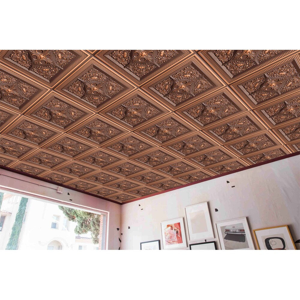Falkirk Perth 2 ft. x 2 ft. Glue Up or Lay In Floral Ceiling Panel in Antique Copper