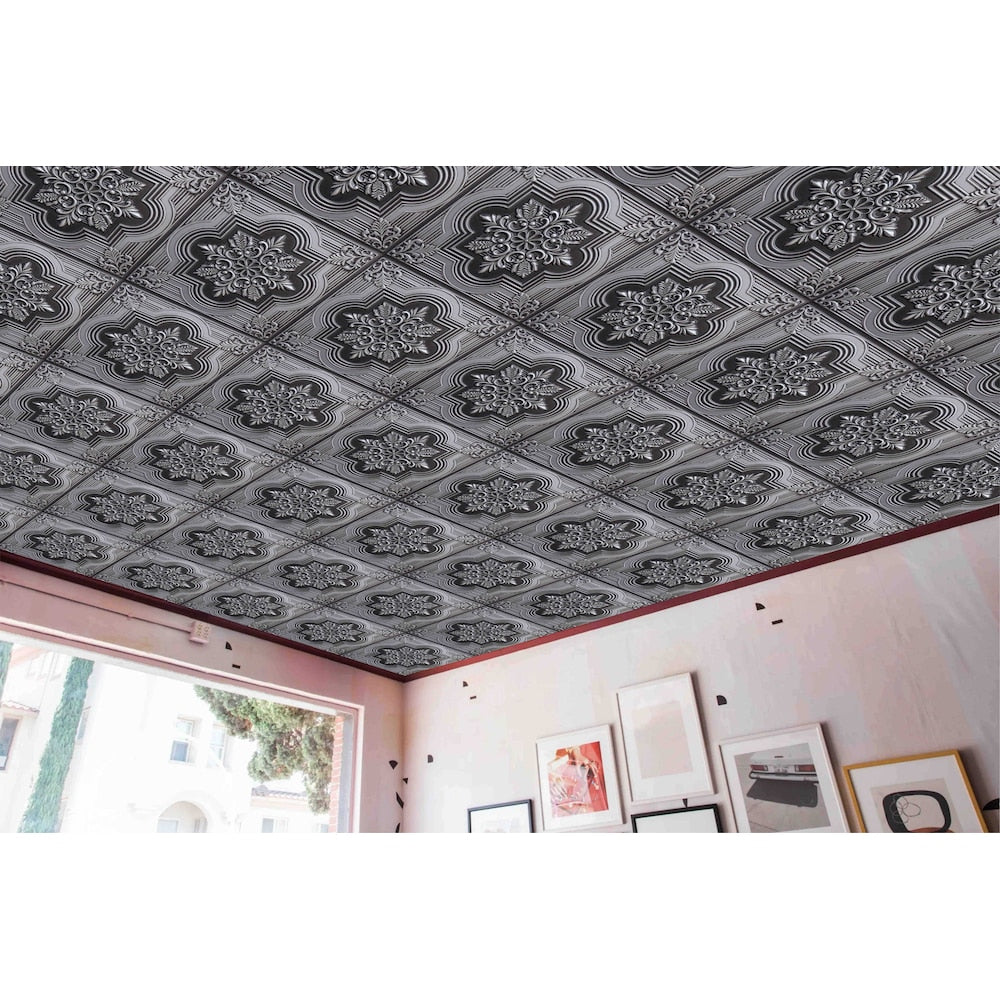 Falkirk Perth 2 ft. x 2 ft. Botanical Glue Up or Lay In Ceiling Panel in Antique Silver