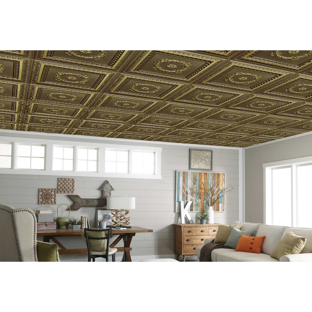 Falkirk Perth Panneau de plafond à coller ou à poser, 2 pi x 2 pi, laiton antique