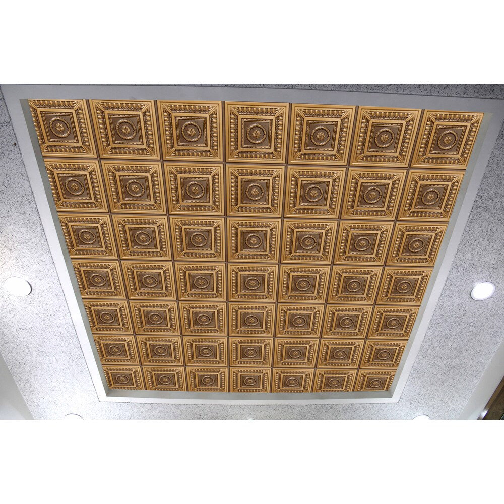 Falkirk Perth 2 ft. x 2 ft. Glue Up or Lay In Botanical Ceiling Panel in Antique Gold